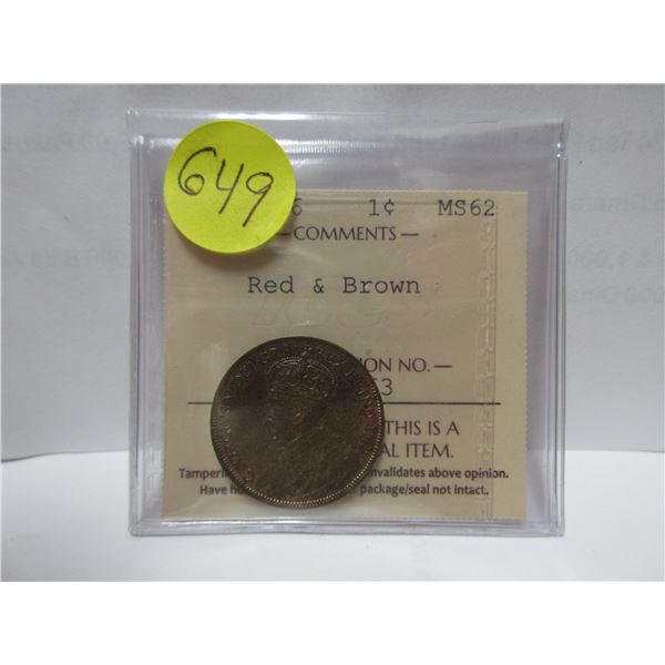 1916 ICCS canadian large cent MS-62 red & brown