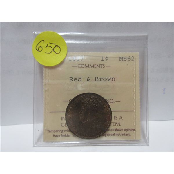 1917 ICCS canadian large cent MS-62 Red & brown