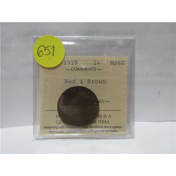 1919 ICCS canadian large cent MS-62 Red & brown
