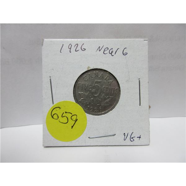 1926 canadian 5 cents coin- Near 6