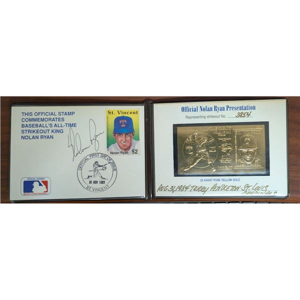 Official Stamp Commemorates Baseball All-Time Strikeout King Nolan Ryan St. Vincent 23 Karat Pure Ye