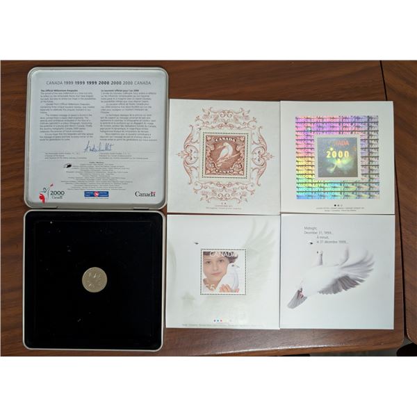 Canada Post official Millennium Keepsake (3) Commemorative Stamps (1) Commemorative Coin Housed In o