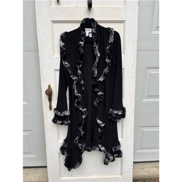 Long joseph ribkoff ruffled cardigan size 10- excellent condition