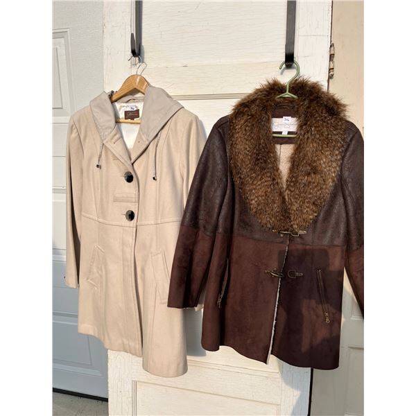 Jessica simpson faux leather jacket and ivory wool coat sizes L- excellent condition