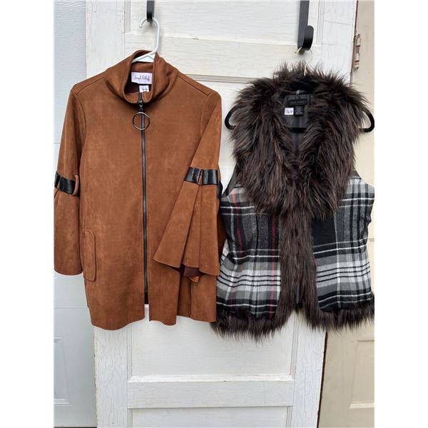 Josephribkoff light fuax suede jacket size M and steve madden faux fur trim vest size L