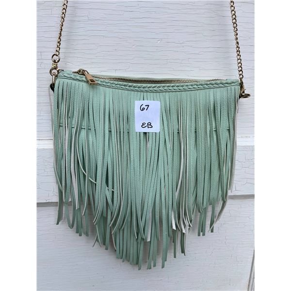 Mint color vegan leather bag with gold colored chain- 11" by 14"