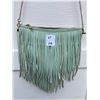 Image 1 : Mint color vegan leather bag with gold colored chain- 11" by 14"