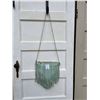 Image 2 : Mint color vegan leather bag with gold colored chain- 11" by 14"