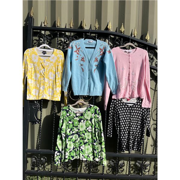 5 light weight cardigans- size L- great labels