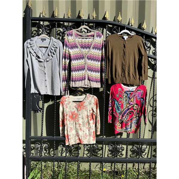 5 light weight cardigans- size M- great labels