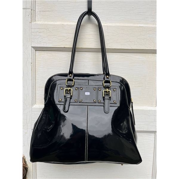 L.credi black patent handbag- 13" by 16"