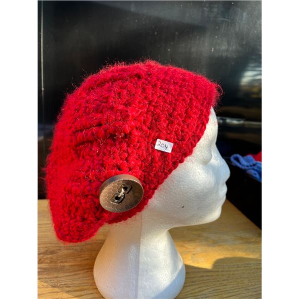 5 hats and 3 pairs of knit mittens