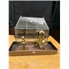 Image 1 : Metal and glass terrarium with 2 brass figurines