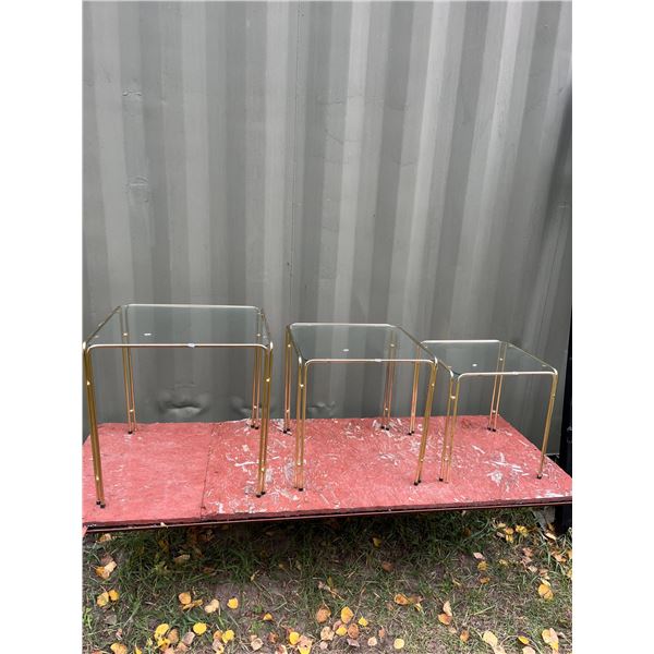 3 metal and glass nesting tables- 15"W to 19"W and 14"H to 19"H
