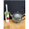 Image 1 : Vintage silver plated teapot with stoneware cake server