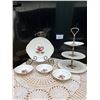 Image 1 : Northumbria fine bone China cake plate and 3 tier server- made in England- Carleton rose