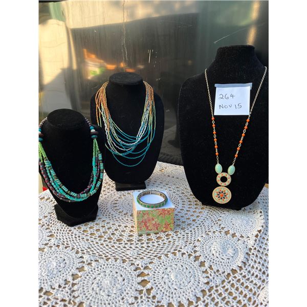 3 necklaces and 1 bracelet