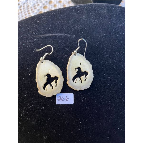 Carved deer horn earrings