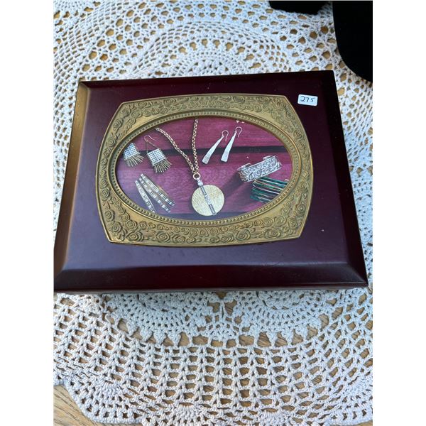 wood jewelry box with contents
