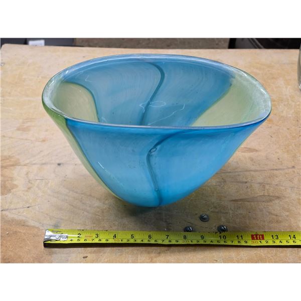 Heavy art glass bowl- 12" by 8"H