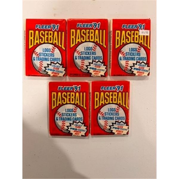 1991 Fleer Baseball Wax Packs (5) - Unopened