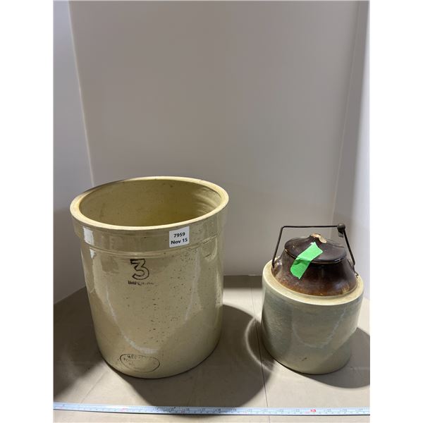 3 Gallons Crock Imperial Water cooler stone ware liner, pickel crock