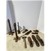 Image 1 : Vintage Shoe Maker Cast Iron shope forms w/ Stands (3) Stands, (7) Shoe forms with Hammer