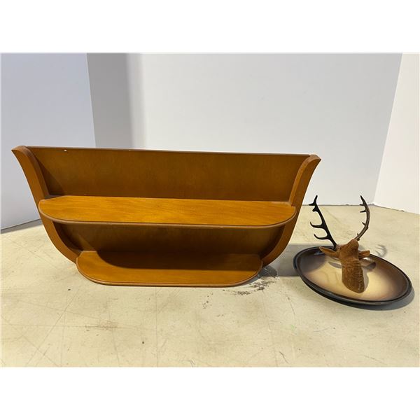 Small Wooden Shelf 14" x 7" Tall plus elk plate wall hanging