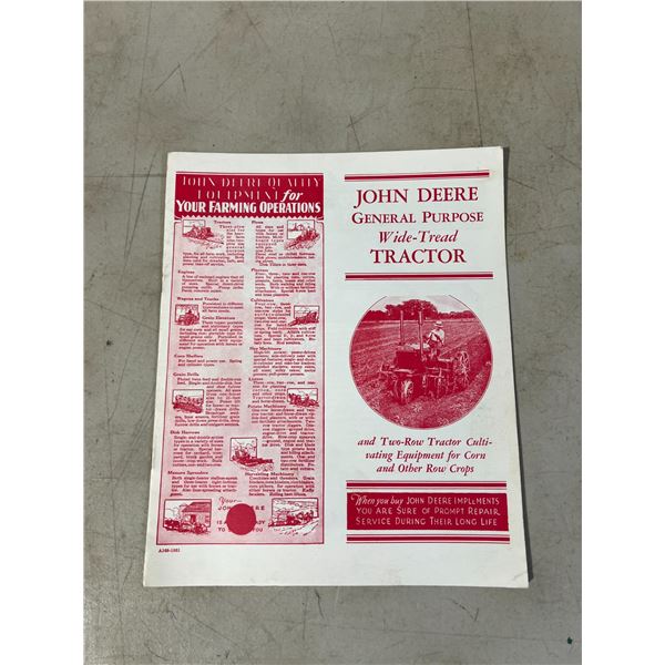 John Deere General Purpose wide thread tractor booklet