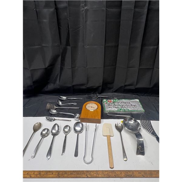 Clock, Kitchen Utensils, Plaque w/ Saying