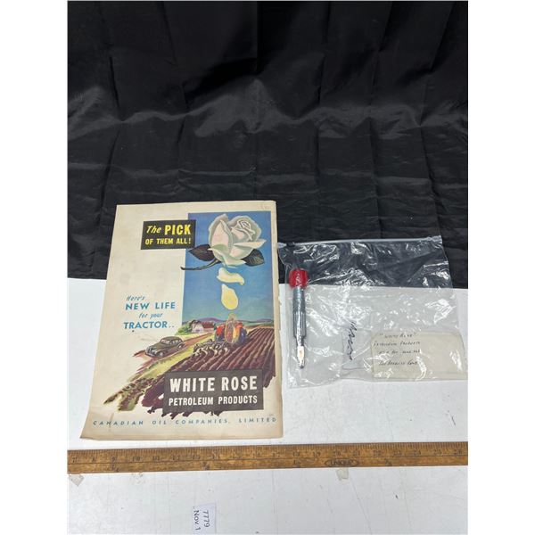 Rare "White Rose Petroleum Product Tool Screwdriver w/ Red Bakelite Knob w/ White Rose Ad.