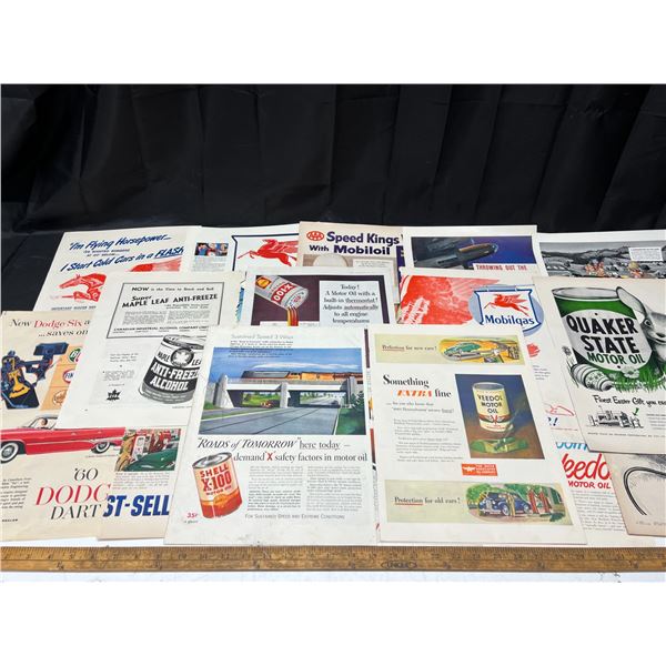 (16) Vintage old ad. Oil + gas Mobil gas, Mobil oil, Texaco, Shell, AAA, Maple Leaf, Quaker State