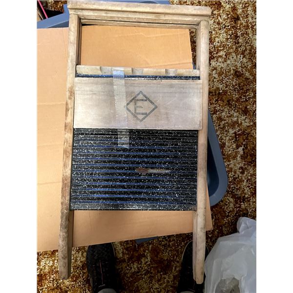 Metal Washboard with Wood Imprint "E"