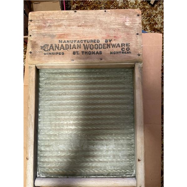 Glass Washboard. "Manufactured by Canadian Woodenware Co. Winnipeg   St. Thomas  Montreal"