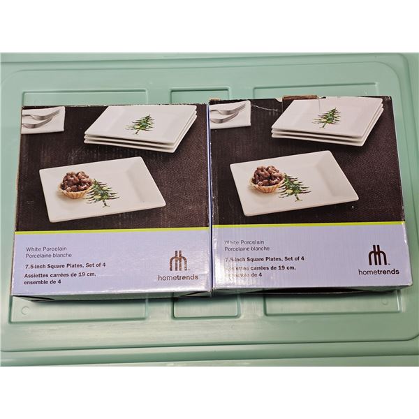 (2) Sets 7.5" Square White Porcelain Plates.  4 per set.  Unused in Box