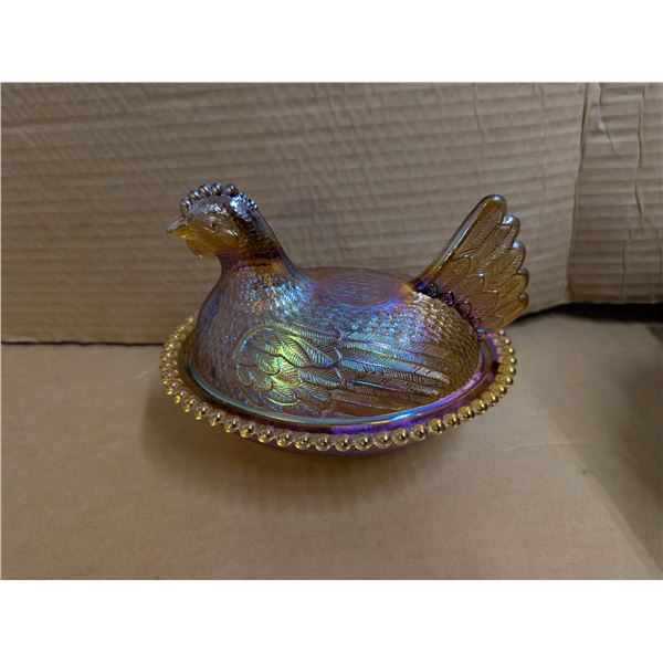 large amber hen on nest