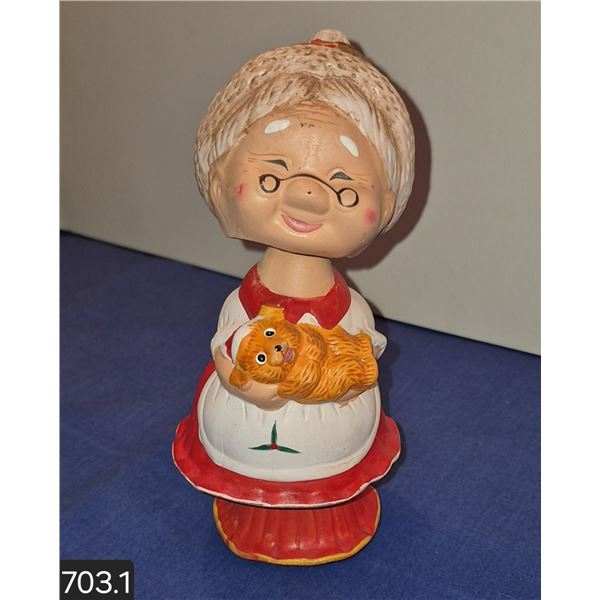 1950s/60s bisque Mrs. Claus "double" bobblehead nodder. Both top parts move separately.