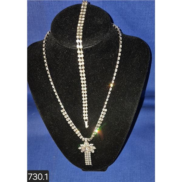 Matching 1950s rhinestone necklace and tennis bracelet, perfect condition