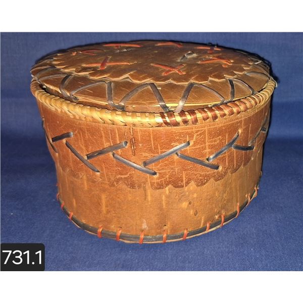 Large 1930s native birch bark basket, 8 1/2 inches across