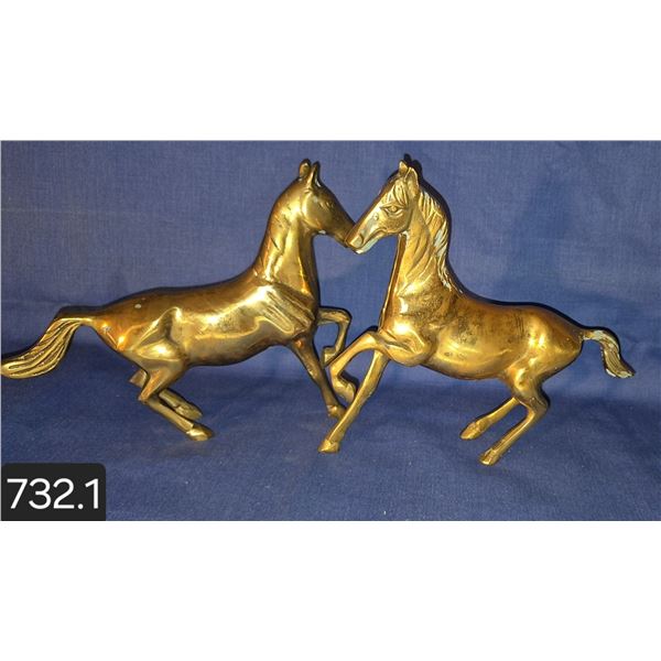 Pair of 2 large heavy MCM brass horses, 10 inches