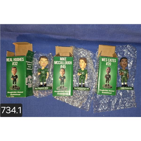 Set of 3 Saskatchewan Roughriders bobbleheads, New in Box