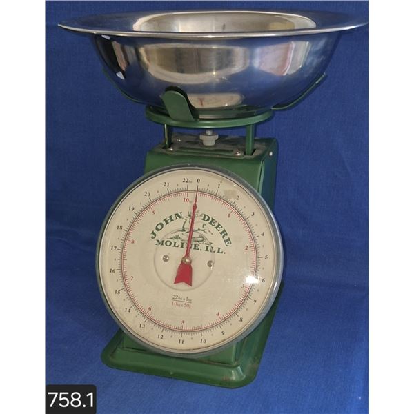 John Deere weighing scale, large. Works great. Approximately 13 inches tall