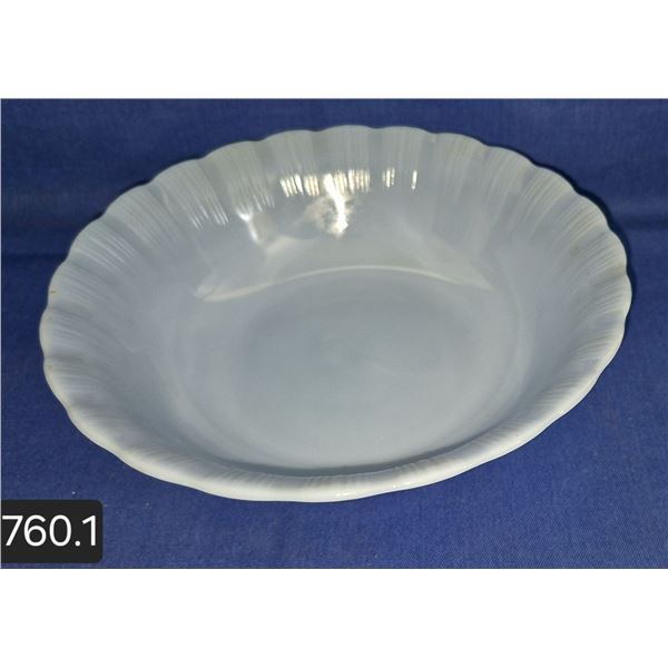 Large blue delphite Pyrex vegetable bowl, 9 inches across, no damage