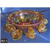 Image 1 : Large marigold Indiana glass Harvest Grape pattern punch bowl set with cups, no damage