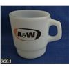 Image 1 : RARE A & W Fire-King milk glass stacking mug, excellent condition, bit of fading on decoration, no c