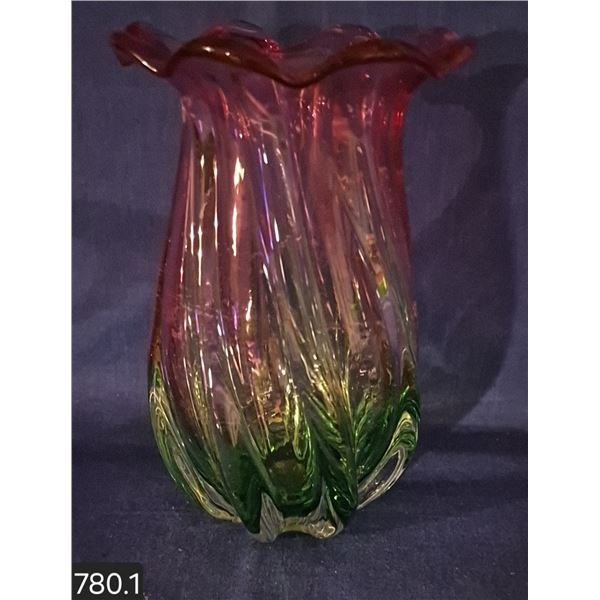 Rubina Verde glass vase, possible Fenton, no chips or cracks