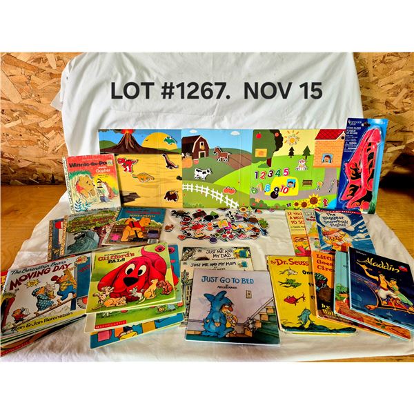 Large Lot of Childrens books and Magnetic Play Scenes.