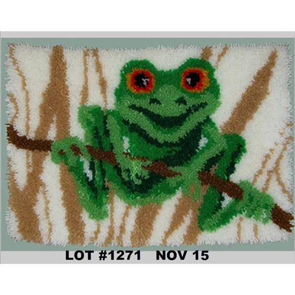 Forest Frog Latch Hook Kit.  New in Pkg.   52cm x 38cm.
