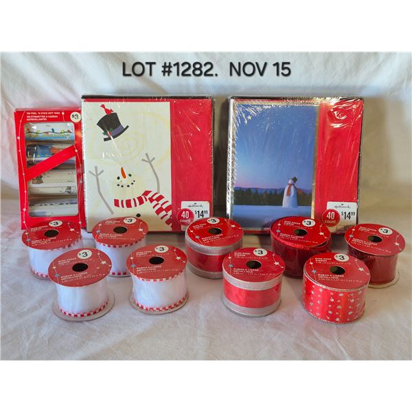 Vintage Hallmark Christmas Cards. New in Box. Vintage gift tags. Christmas Ribbon. New.