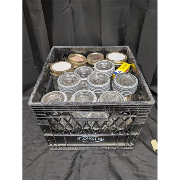 Crate of Mason Jars (Improved Jem, Canadian Jewel, and etc.) w/ Misc. Lids